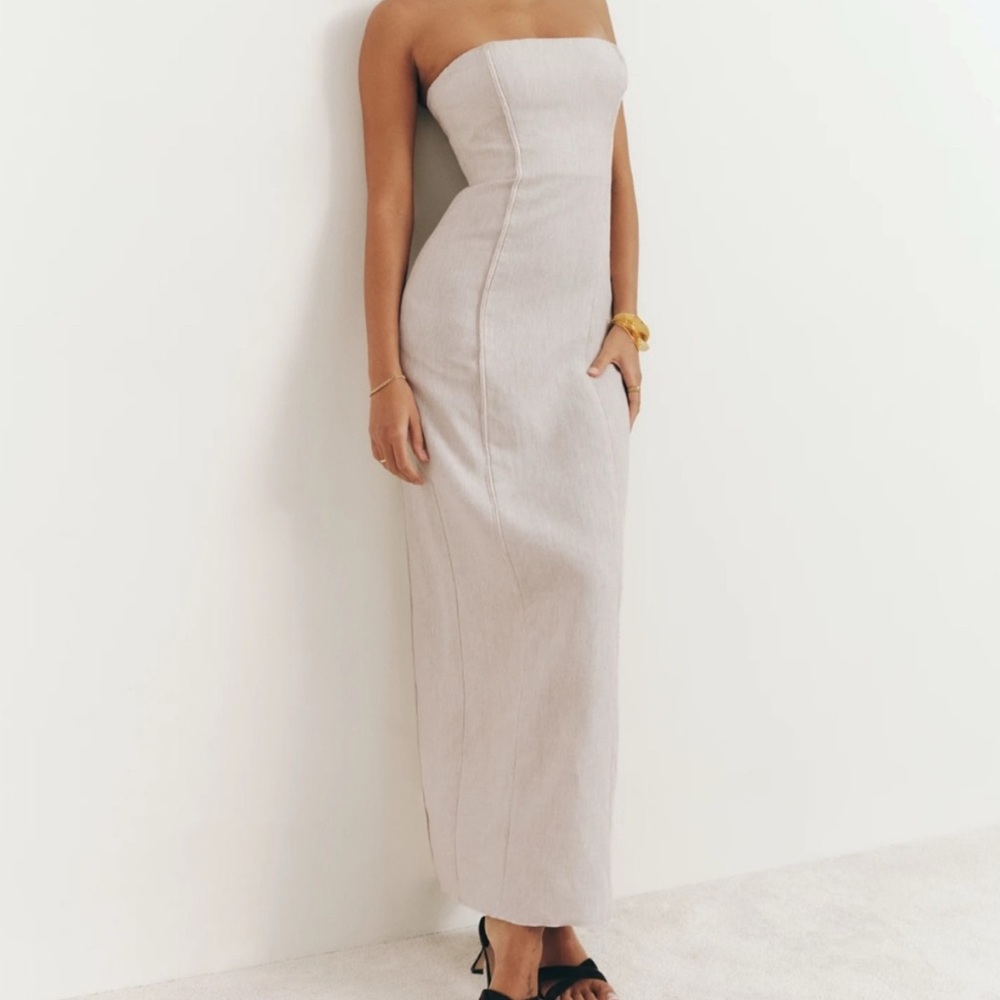 Porridge / Anthropologie Linen Strapless Beige Dress / Size Small